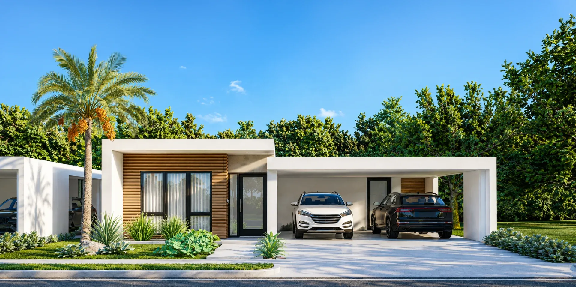 Exterior of a Masías at the Hills model home with a double carport